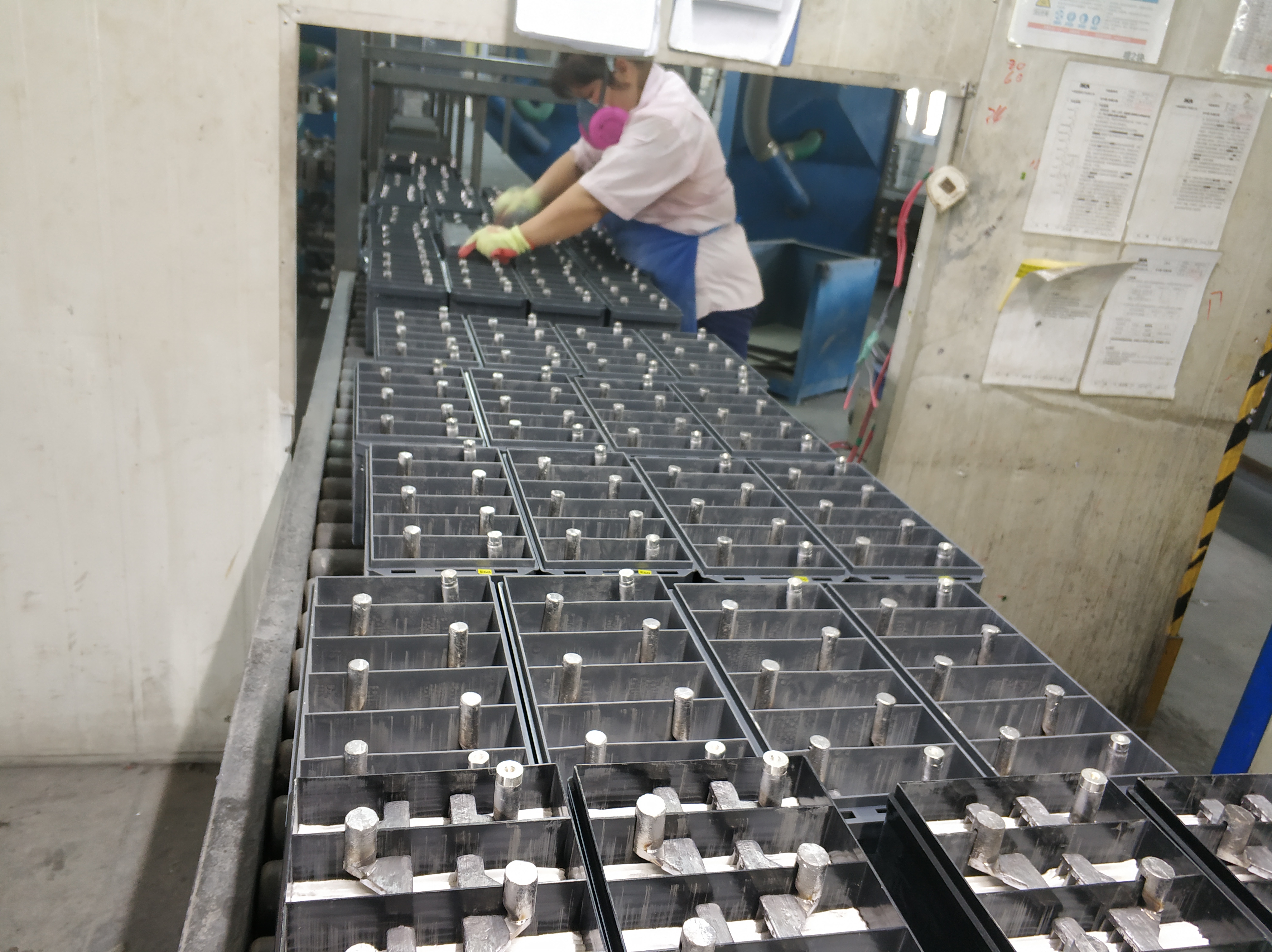 Battery testing equipment at Naradex factory